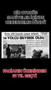 Çukurdaki kezzaba temas edip hayatta kalan yaralıların da durumu parlak değildi. Kimisi gözünü kaybetti. Kimisinin vücudunda çok ağır yaralar vardı. Adapazarı Devlet Hastanesi’nin koğuşları yanık kokusuyla, feryatlarla kaplıydı. Acı çok büyüktü. Üzerinden 57 yıl geçen bu kaza, bugün neredeyse hiç hatırlanmıyor.
Tarihin en garip ve korkunç kazalarından biriydi oysa...